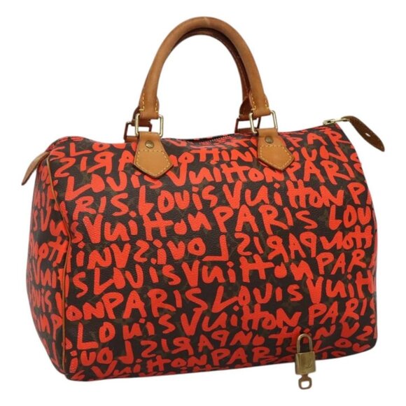 LOUIS VUITTON Monogram Graffiti Speedy 30 Hand Bag Orange - Picture 1 of 16